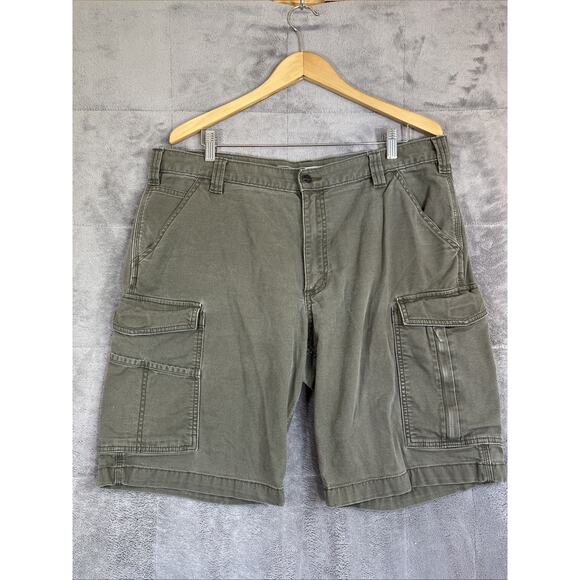 Carhartt Shorts Men 38 Olive Rugged Flex Relaxed Fit Canvas Cargo Work Has Wear - Picture 1 of 16